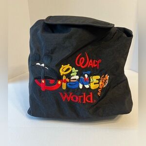 Vintage Disney World Backpack Black Embroidered Character Logo Drawstring‎ Large
